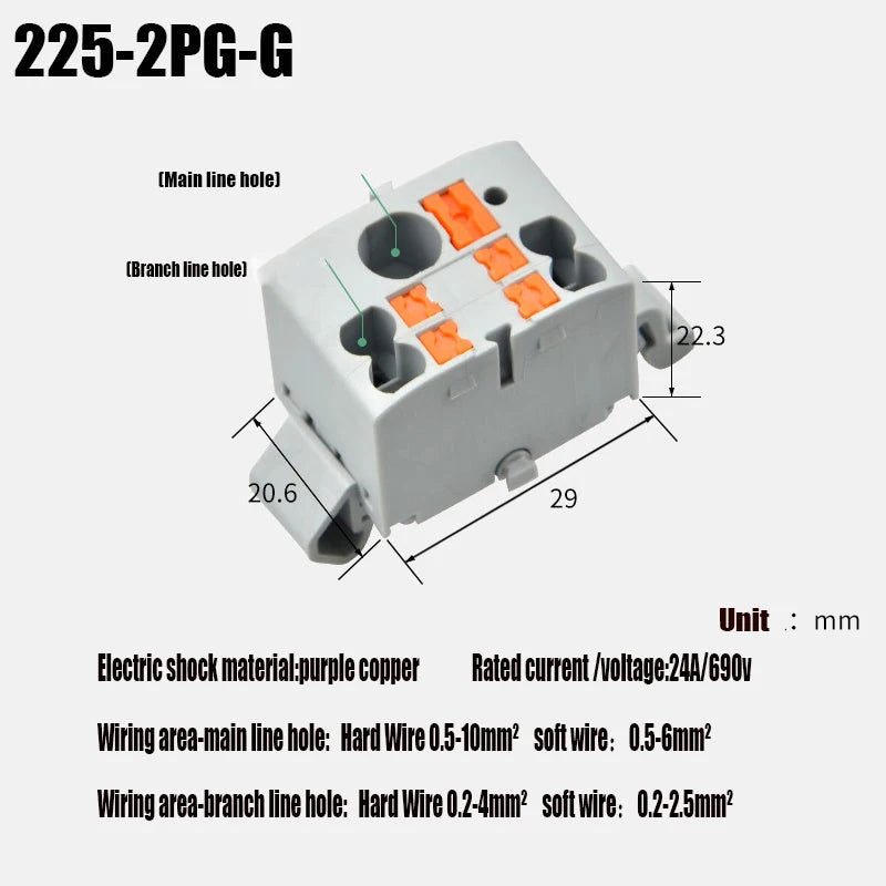 1PC 225 Series Fixed Modular Wire Connectors Compact Splicing Lighting Push-in Multi Link Terminal Block 1 In Multiple Out
