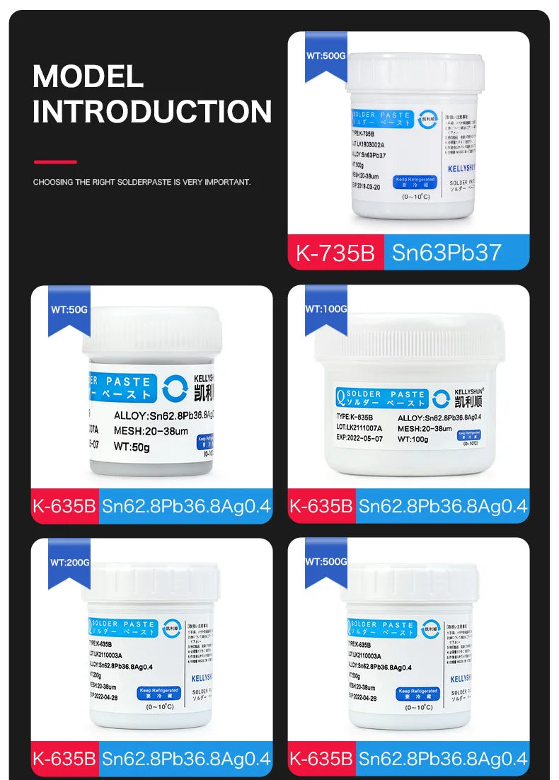 KELLYSHUN Solder Paste, Leaded Syringe Welding Paste, for Soldering BGA LED SMD Containing Silver Sn63 Electronics Tin Paste