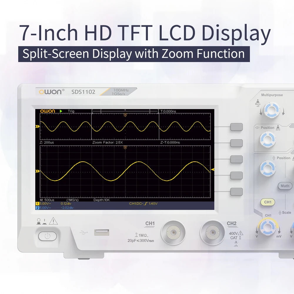 OWON SDS1102 100MHz 2 Channel Digital Oscilloscope 1GSa/s Real Time Sampling Support SCPI Command LabVIEW Secondary Development