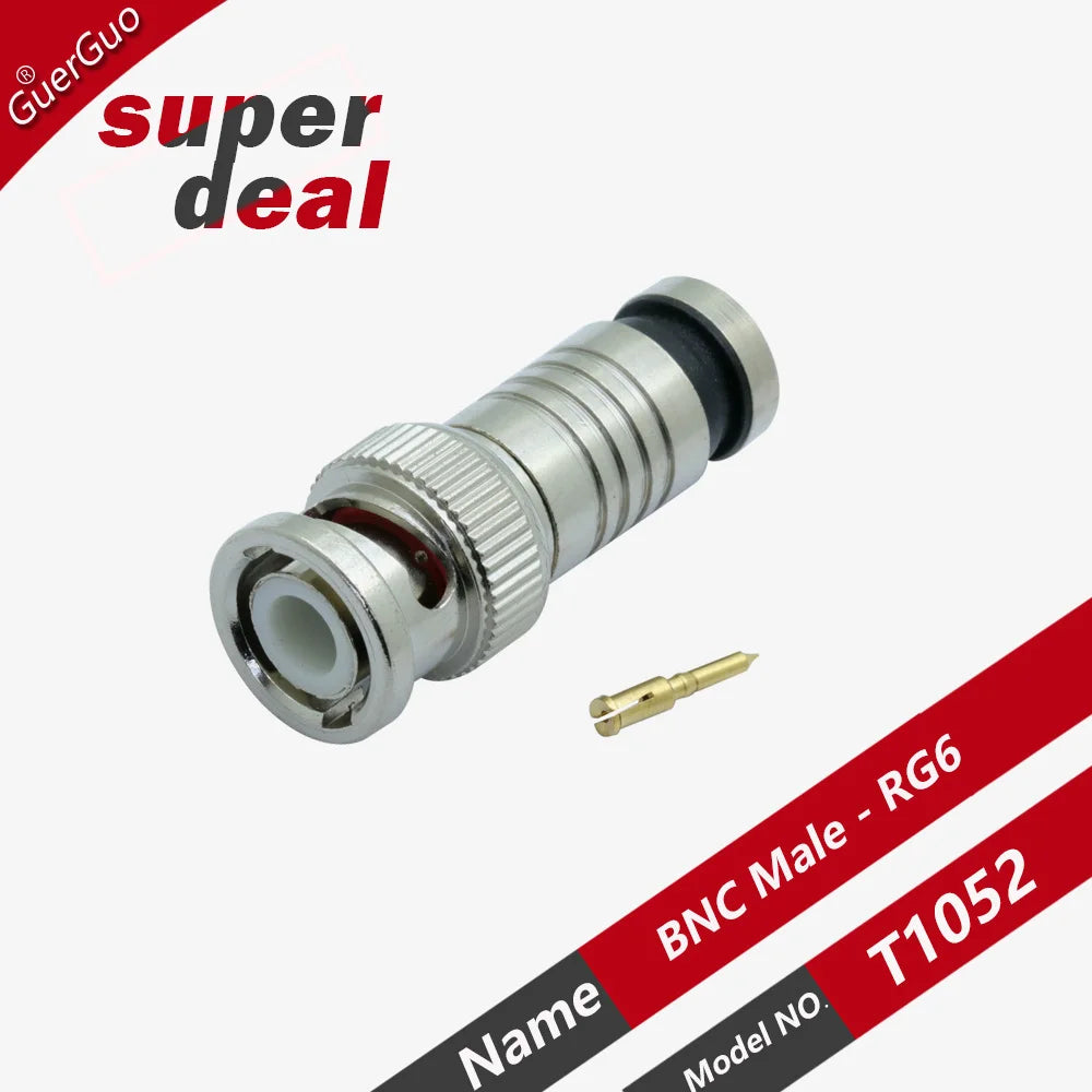1PC BNC Male Connector Compression RF Coaxial CCTV RG6 Cable Conector BNC Insulation Convertor for CCTV Surveillance System Kit