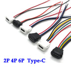 2 4 6 Pin USB-C Type Waterproof USB Connector Direct Compression Female Base Female Socket Charging Interface With Welding Wire