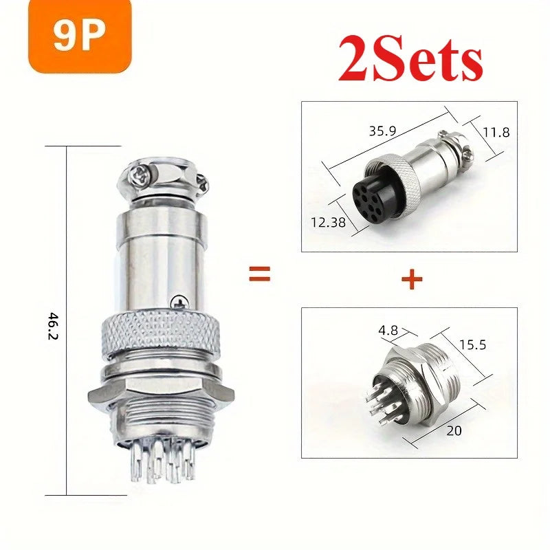 2 Sets  Male + Female GX16 Aviation Connector Plugs,2P/3P/4P/5P/6P/7P/8P/9P/10P Configurations Ideal