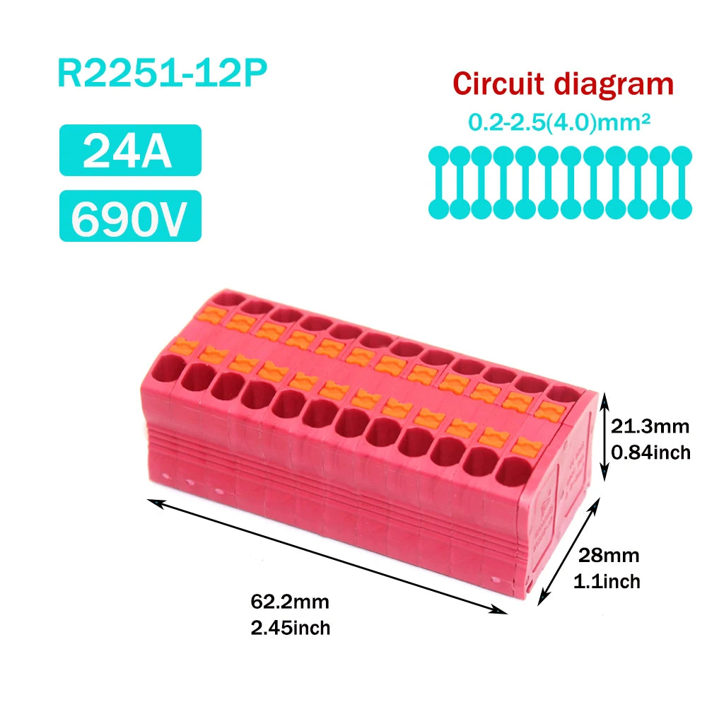 Wire Electrical Connectors Wire Push-in Terminal Block multiple in multiple out Connector Mount On Din Rail with fixing Hole