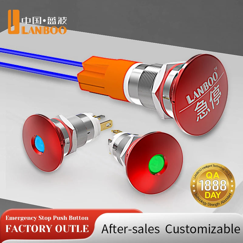 LB12E-M Mini Emergency Stop Button with LED Light Elevator Machine Tool Safety STOP Switch Self-locking / Momentary Selectable