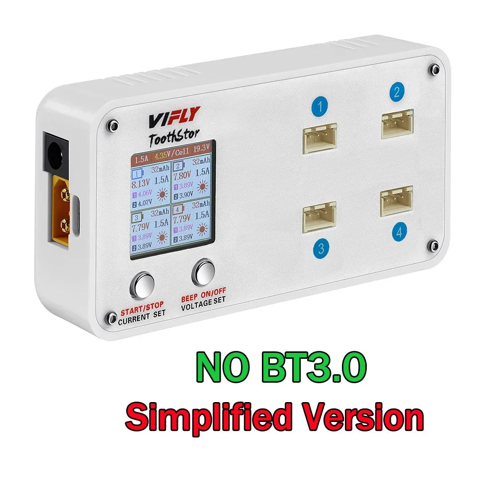 VIFLY ToothStor 4 Port 2S Balance Charger With Storage Mode LCD Display LiHV/LiPo Battery For RC FPV Freestyle Racing Drone