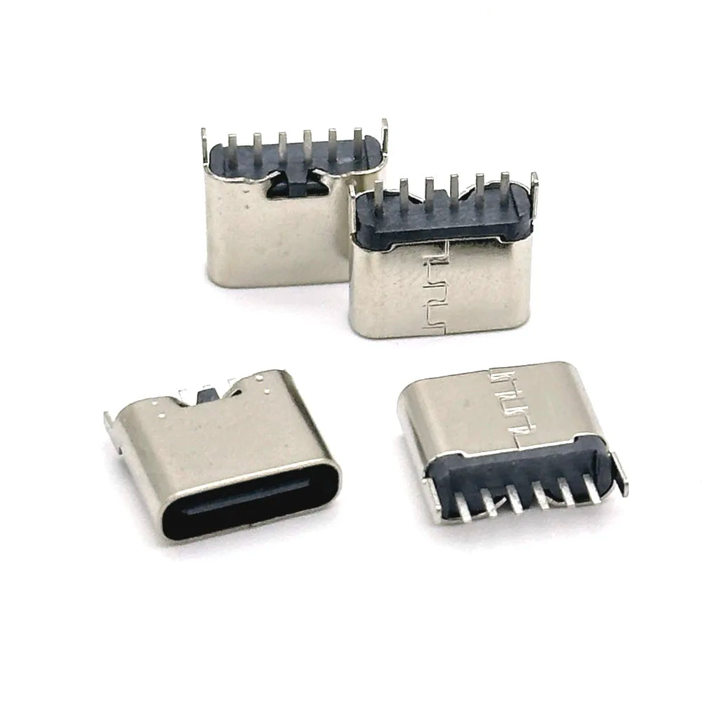 6Pin USB C Female Connector Panel Mount Jack TYPE-C Charging Port of Solder Wire Type Socket With PD Fast Charging Vertical 6.8H