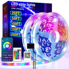 25/50/100/130/200FT RGB LED Smart Light Strip, App & 24-Key Remote Control, Music Sync, 24V, Multiple Modes for Living Room Bedroom Courtyard Party Halloween Christmas Decor
