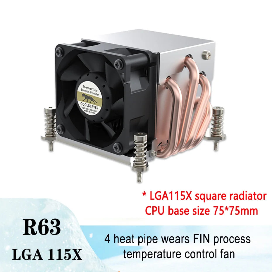COOLSERVER R63 4 Heatpipe 2U Server CPU Cooler Workstation Computer Cooling Fan for Intel LGA2011 1700 115X AMD AM4
