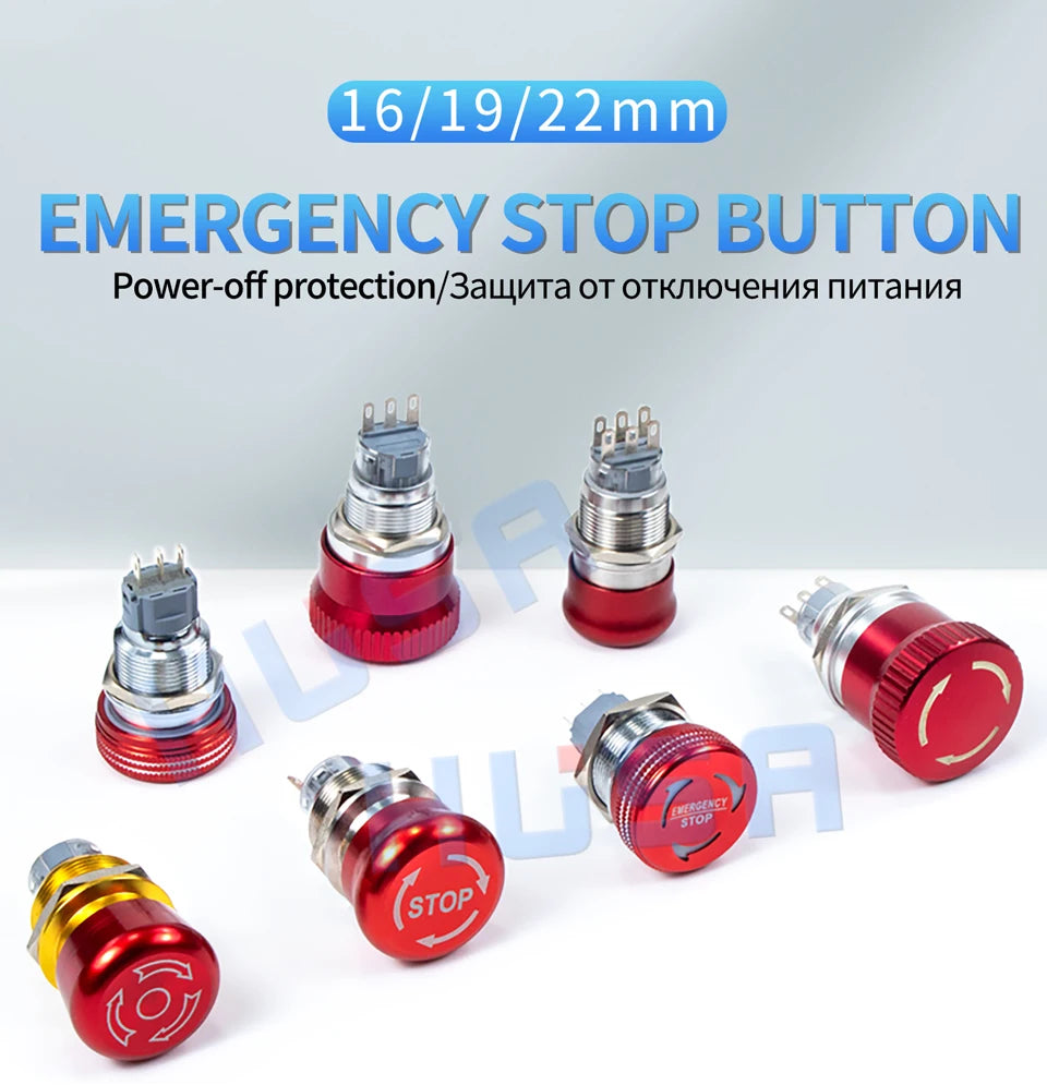 16mm 19mm 22mm metal emergency stop button switch stainless steel waterproof mushroom head Rotation reset Anti-slip thread