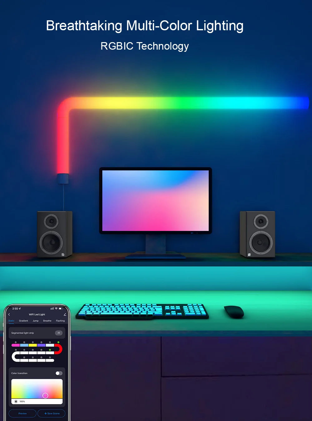 DC12V Creative BT/TUYA WiFi Splicable Remote Control Bedside Indoor Smart RGB Graffiti Net Red Atmospheric Wall Lamp