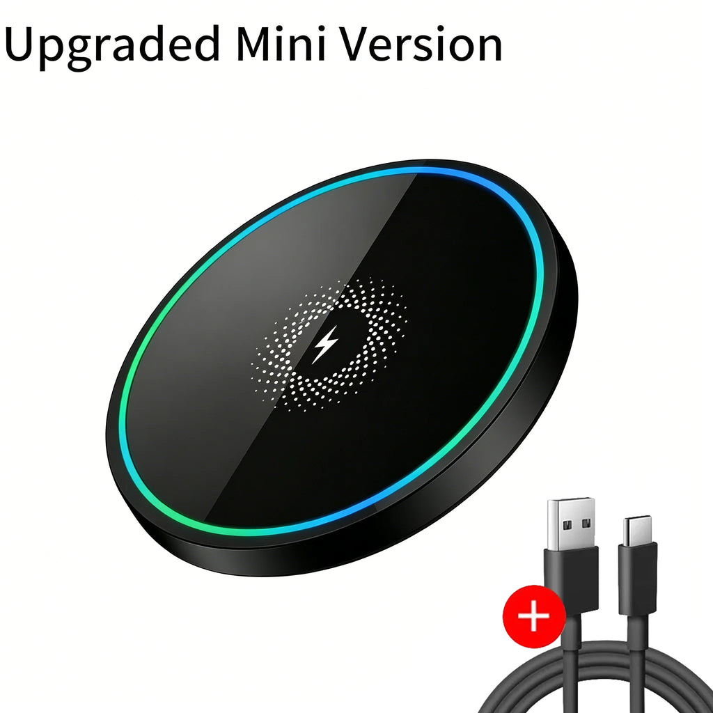 15W Wireless Charger Pad, Mirror‑Surface Design, Fast Induction Charging.Compatible with iPhone, Samsung and Apple Earphones.