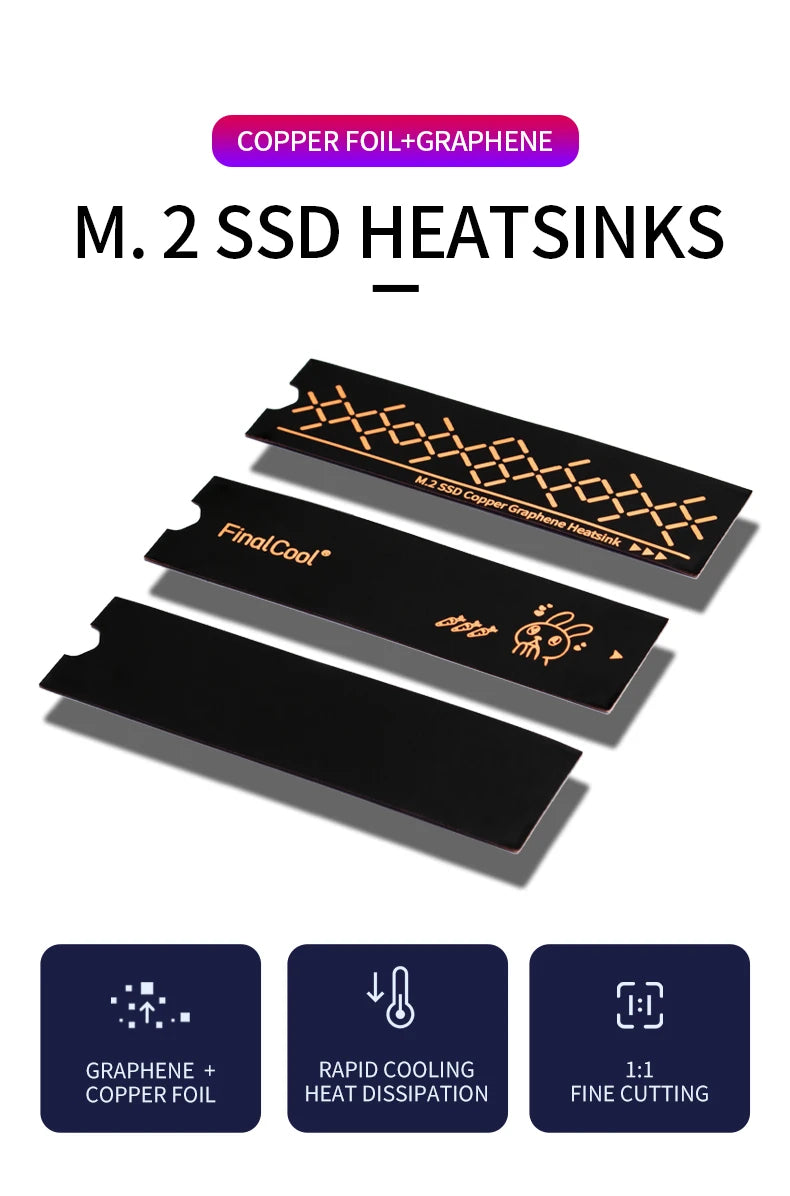 FinalCool NV02 Graphene M.2 SSD Heat Sink, Dual-Layer Graphene and Copper Foil Design Cooler Radiator for Laptop PC NVMe