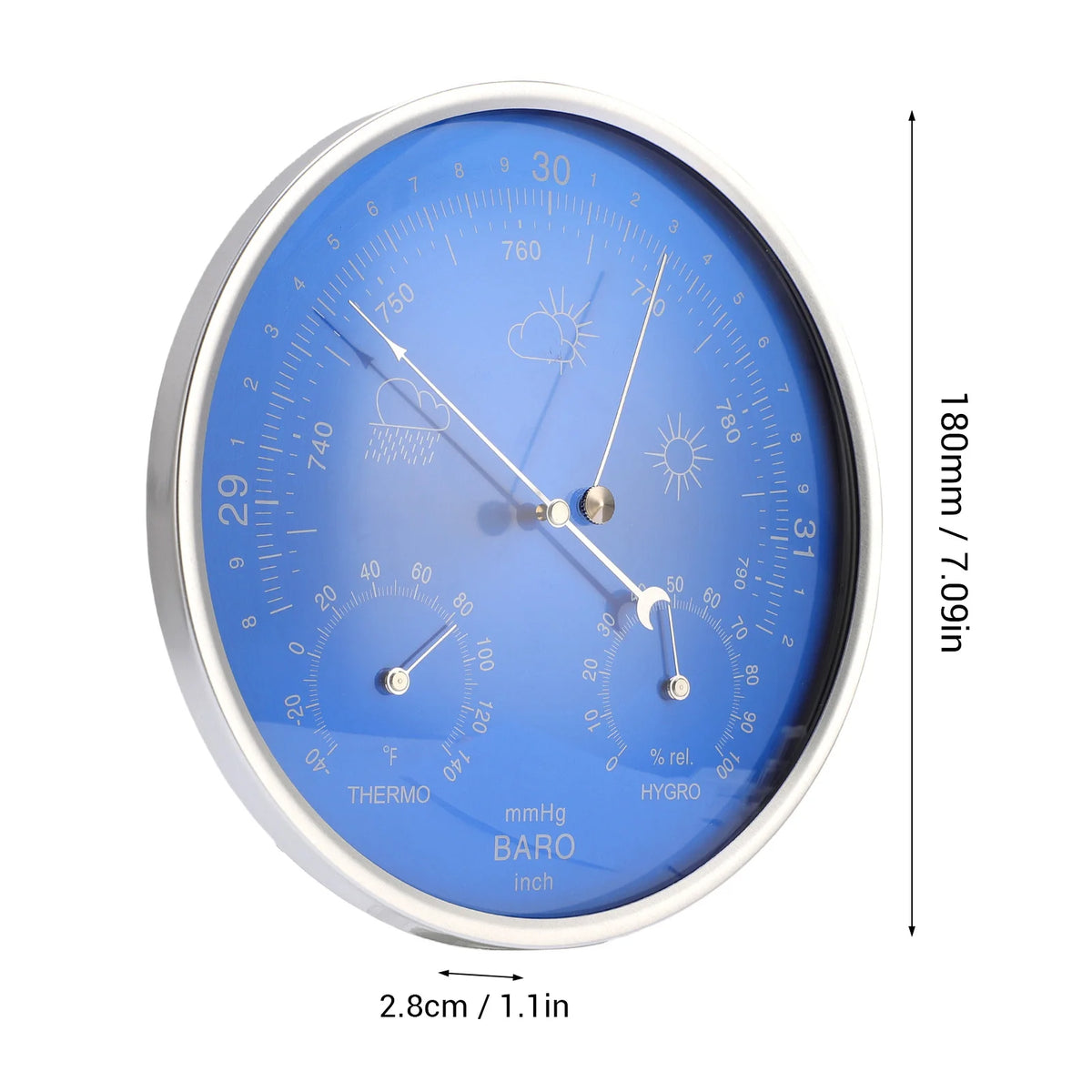All Season Thermometer Barometer Hygrometer Aluminum Alloy Thermometer Barometer Hygrometer Lightweight for Indoor Outdoor