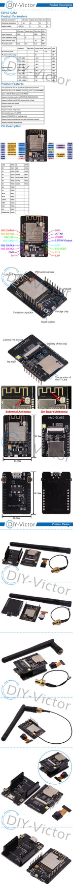 ESP32-CAM WiFi Module 2.4G Antenna ESP32 Serial to WiFi ESP32 CAM Development Board 5V Bluetooth with OV3660 Camera Module DIY