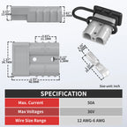2PCS 50A Battery Quick Connector 6-12 AWG Jumper Cable Plug Flame-Retardant Anderson Plug Outdoor Power Disconnect (Red & Grey)