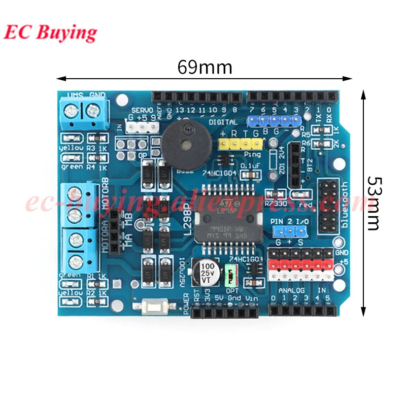 L298P L298 Motor Shield Stepper DC Motor Driver Board Expansion Module 2A Dual Full Bridge H-Bridge 2 Way For Arduino R3 L298N