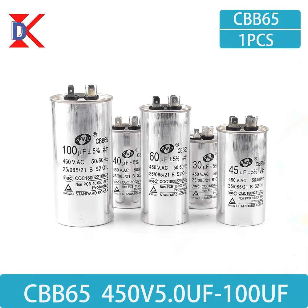 CBB65 Air Conditioner Capacitor 450V AC Motor Run Compressor Starter 5/20/25/30/35/40/45/50/60/70uF