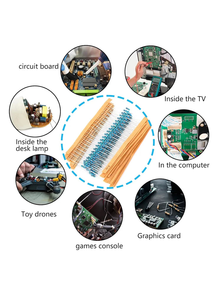 300/600/820pcs Resistor Kit 10 Ohm-1MOhm Resistors 1/4 W ±1% Carbon Film Single Resistor Electrical Electronics 30/41 value