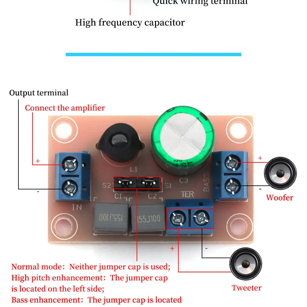 Liludin 1/5/10Pcs Adjustable HIFI Horn Treble Bass 2 Way Audio Frequency Divider Home Car DIY Speaker Crossover Filters Kits