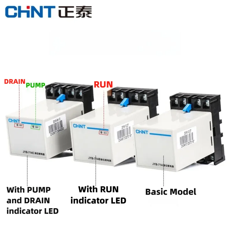 CHINT Liquid Level Relay JYB-714/714B/714C AC220/380V Water Level Controller with PUMP/DRAIN/RUN LED Panel and DIN Rail Mount