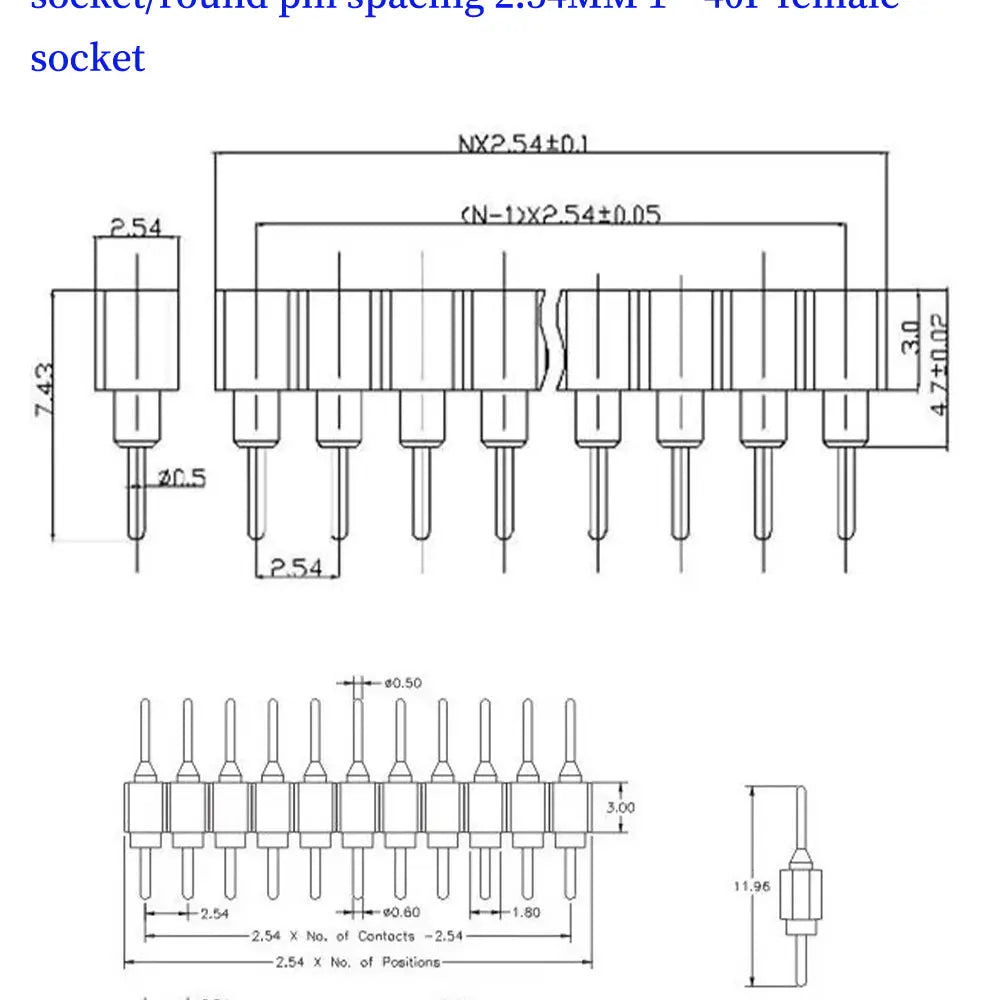 Javino 5/20/50Pcs 1x40 Pin Connector Header Strip Male Female Header Single Row 40 Pin 2.54mm Pin Connector Strip Round Needle