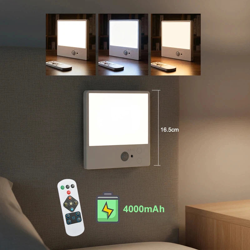 4000mAh Motion Sensor LED Ceiling Light USB Rechargeable LED Light with Remote Control, Smart Sensor Light 3-Color Lamp