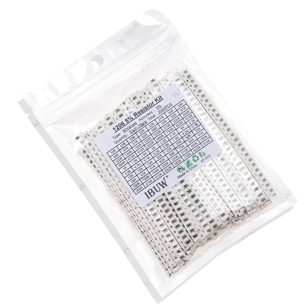 2000PCS 10 ohm-910K ohm 1206 SMD Resistor Kit Assorted set 5% 80values*25PCS SMD Resistors 10K 470/100/680 ohm resistance pack