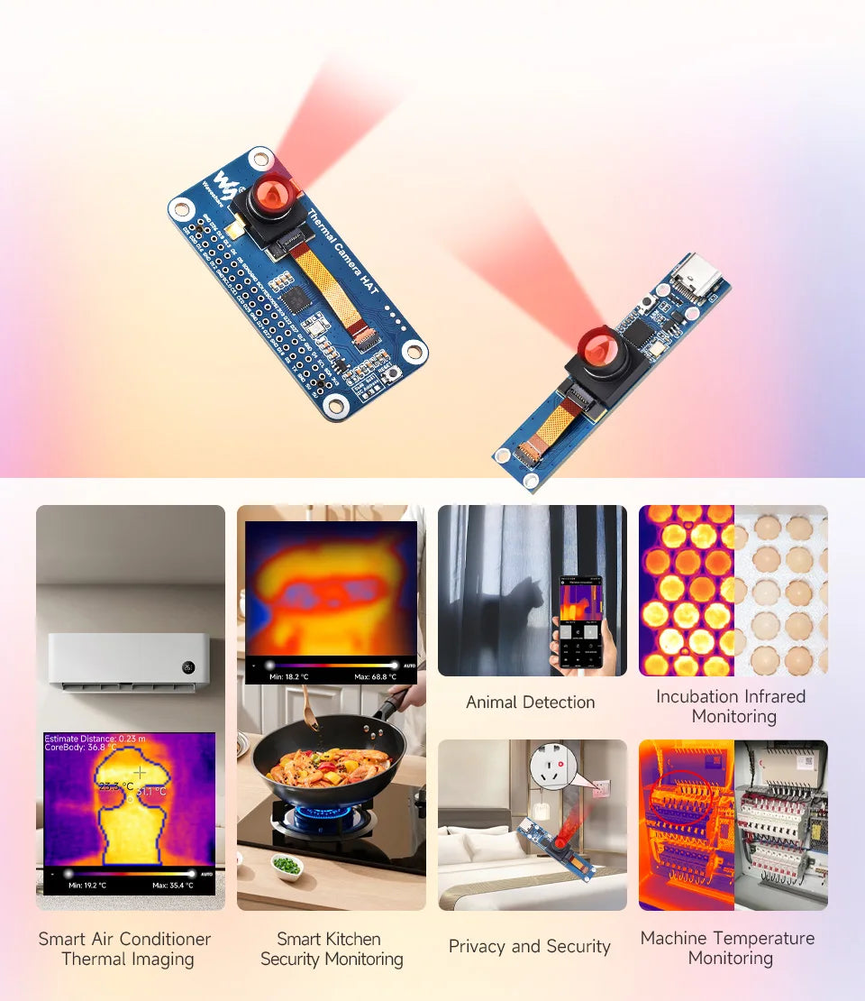2026 Long-wave IR Thermal Imaging Camera Module, Raspberry Pi IR Camera, 80x62 Pixels, Options for FOV and Connector