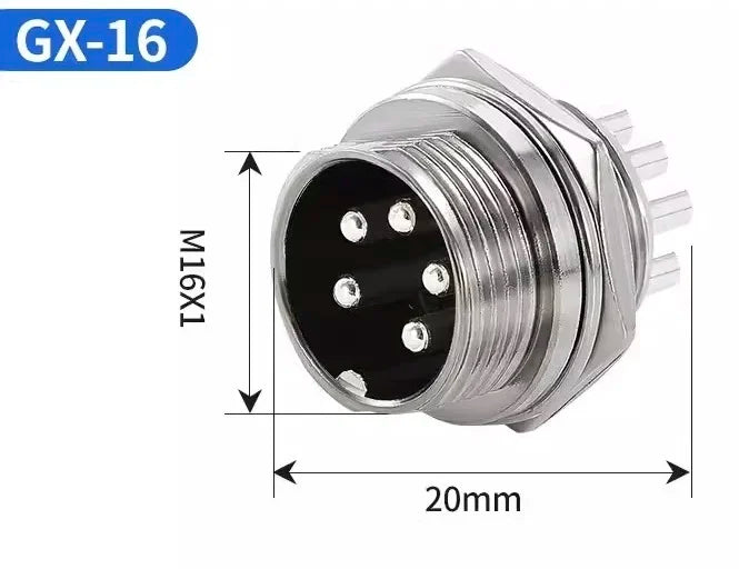 90 Degree Right Angle GX16 Aviation Connector, 2‑8 Pin L‑Shape Male Female Circular Plug Socket for Industrial Equipment