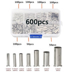 600/700pcs Bare Terminal Tubular Wire End Ferrules Uninsulated Copper Terminal Bootlace Ferrules End Electrical Cable Crimp