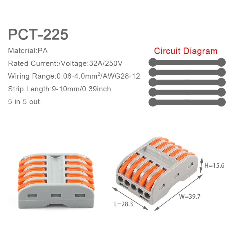 5PCS Quick Wire Cable Connectors Compact Push-in Conductor Terminal Block 2/3/4/5 Pin Electrical Wiring Connection With Lever
