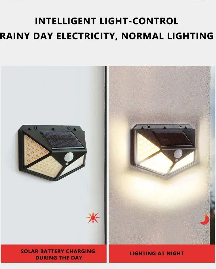 1-4PCS Solar LED Wall Light,100 LED Outdoor Motion Sensor Lights Waterproof Solar Wall Lamp for Garden Fence Yard Pathway Stairs