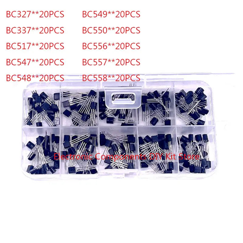 10 kinds of TO-92 specifications mixed electronic components 200 triode PNP NPN transistor kit Component box 2n222 BC337 BC327