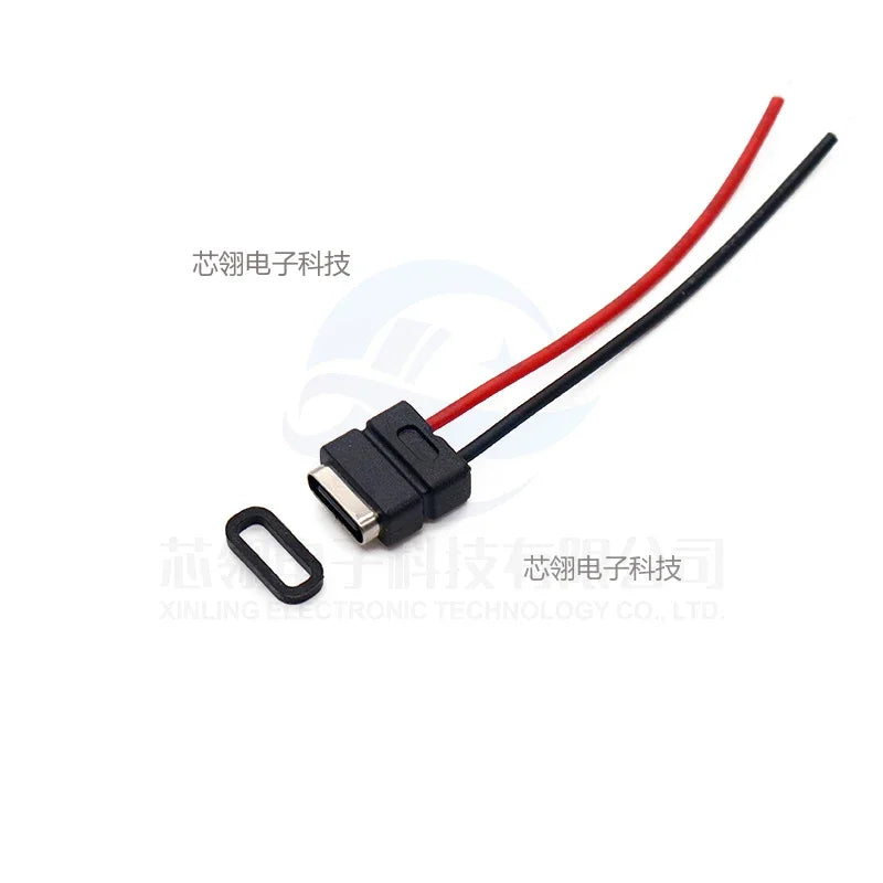 2/10/50pcs USB Type-C Welded Female Socket 2P Charging Female with Cable Waterproof TYPE-C Female Head DIY with Mounting Hole