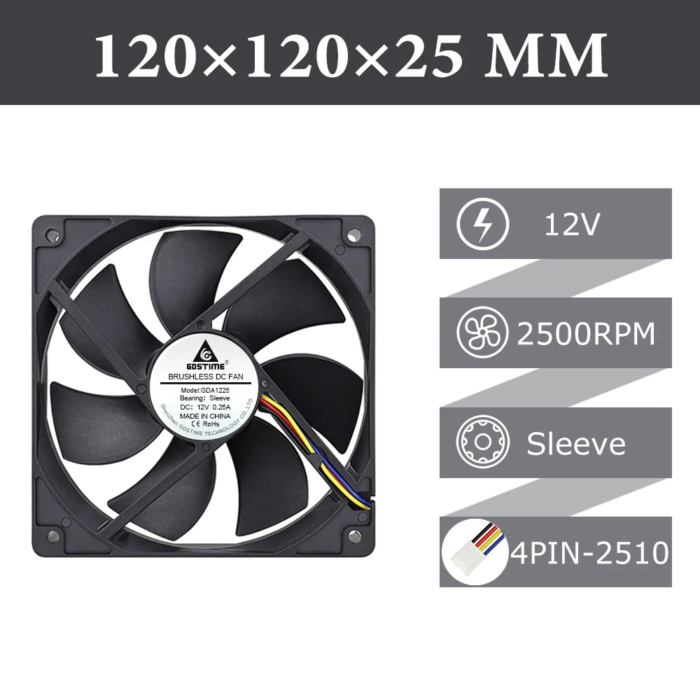 Gdstime 120mm USB PC Fan 5V 12V 24V 48V 12cm DC Brushless Cooling Fan 12025 2PIN 3PIN 4PIN Ball Computer Case Fan Waterproof Fan