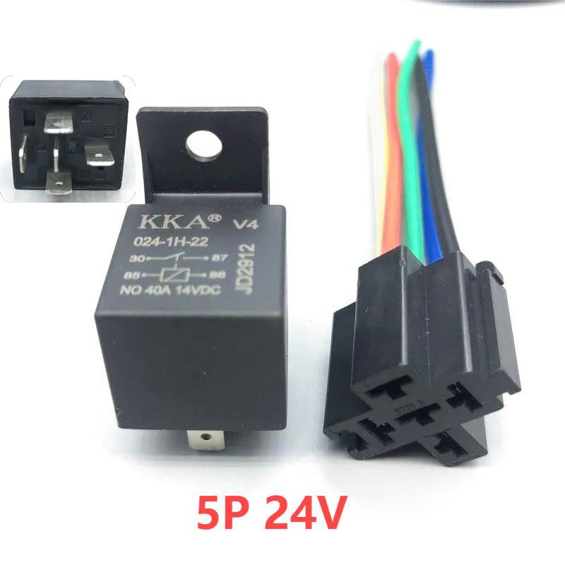Waterproof Automotive Relay 12V 24V 4PIN 5Pin 40A with Black Red Copper Terminal Car Auto Relay Socket SPDT Harness Cable