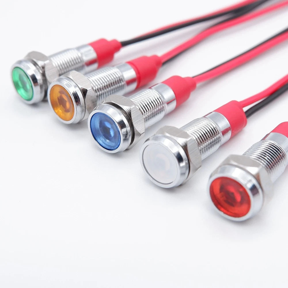 5pcs 6mm Metal Indicator Light LED Warning Signal Lamp Pilot With Wire 3V 5V 6V 12V 24V 220V Red Orange Blue Green White