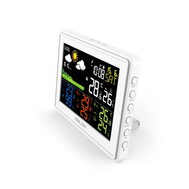 BALDR Wireless Color Weather Station Digital LCD Hygrometer Thermometer Barometer DCF Alarm Clock Calendar 3 Forecast Sensor