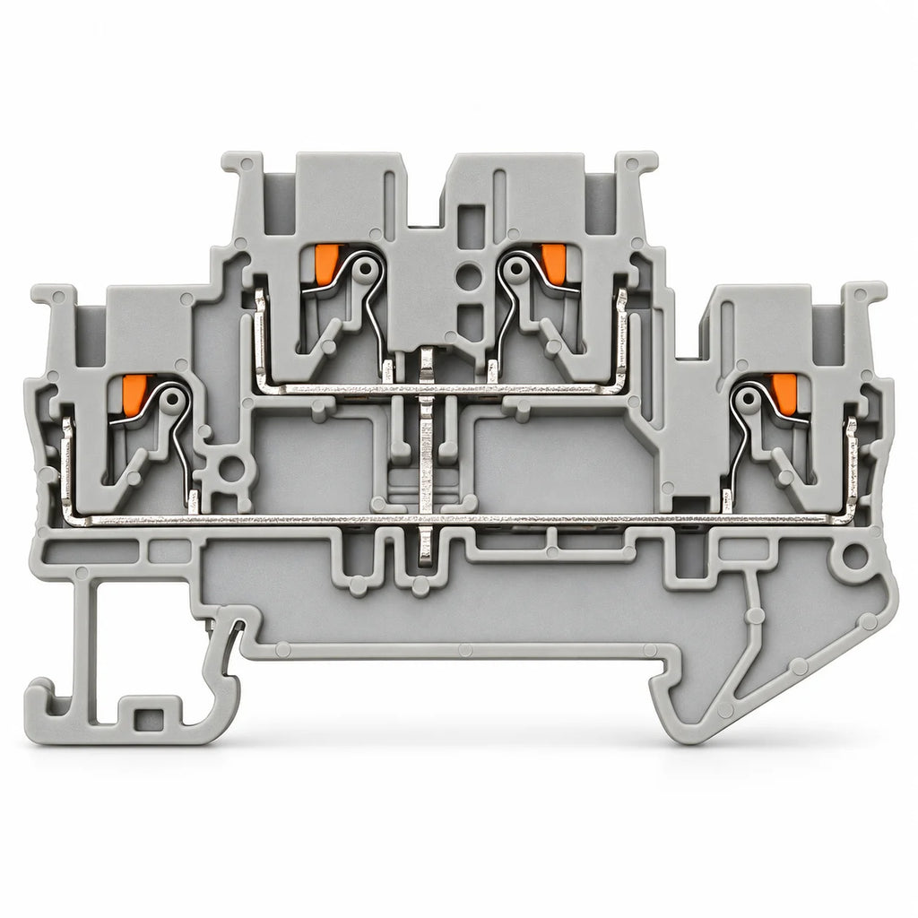 DIN Rail Terminal Blocks PTTB-2.5 Push-In Double Level 0.14-2.5mm2 Screwless Electrical Wire Connectors for Control Panel Wiring