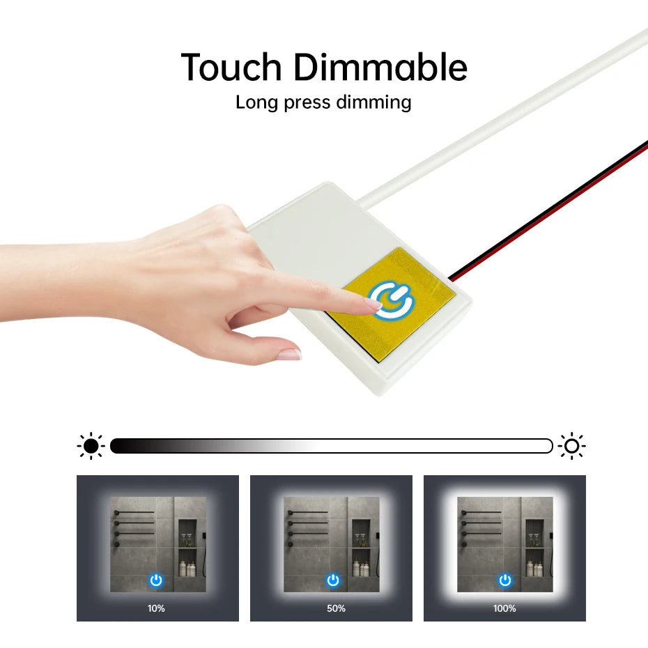 Bathroom Mirror Touch Sensor Switch AC110-220V to DC12V 1A with Infinite Dimming Control for Makeup Mirror Backlight Decoration