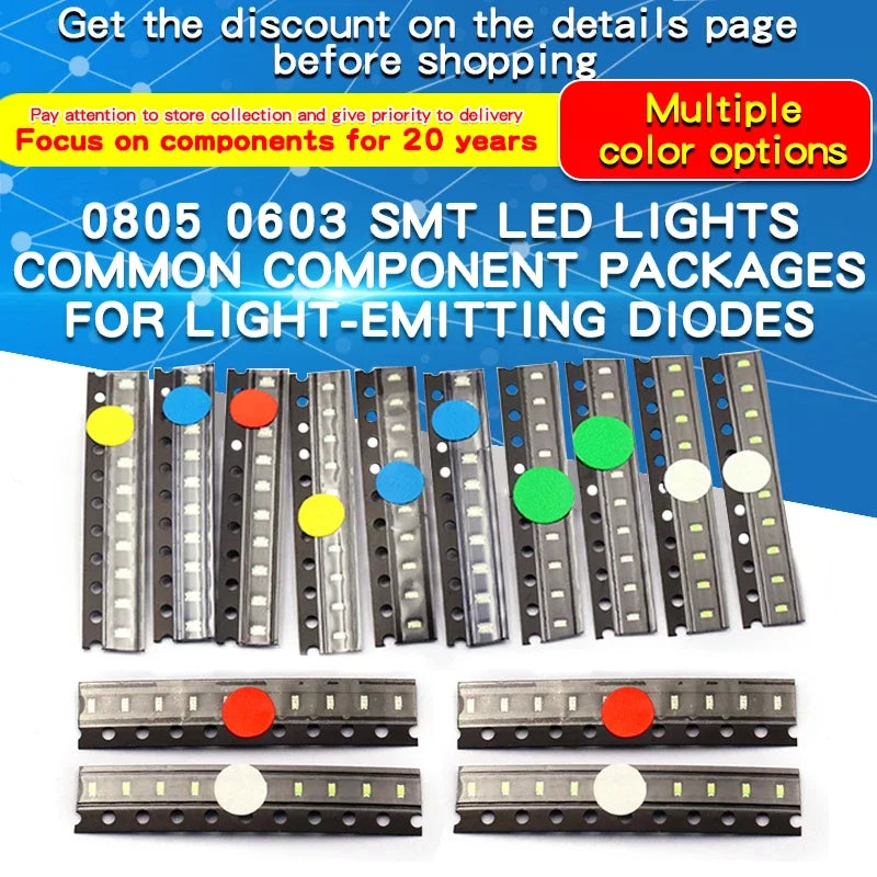 20pcs SMD LED 0402 0603 0805 1206 Red Yellow Blue Green and White Light High Brightness Lamp Bead Light-emitting Diode