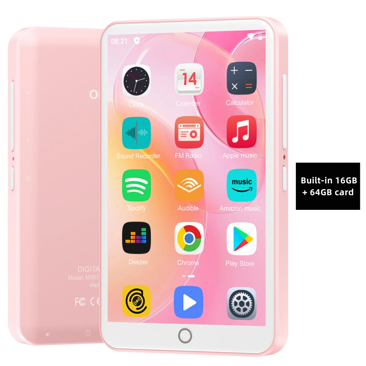 16GB/80GB  MP3 Player Android 9.0 with Bluetooth and WiFi, 4.0-inch with speakers, FM radio, eBooks, capacity up to 512GB