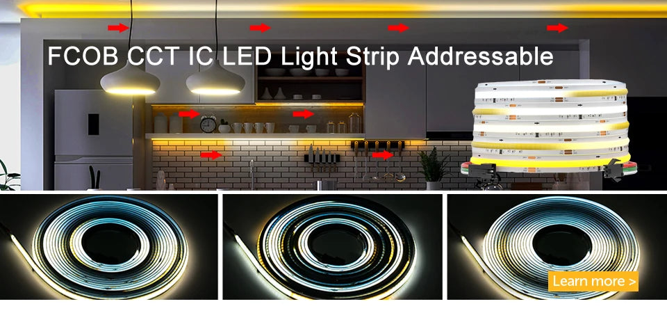 FCOB LED Strip Light 336 480 528 LED High Density Flexible FOB COB Led Light RA90 Warm Nature Cool White Linear Dimmable 12V 24V