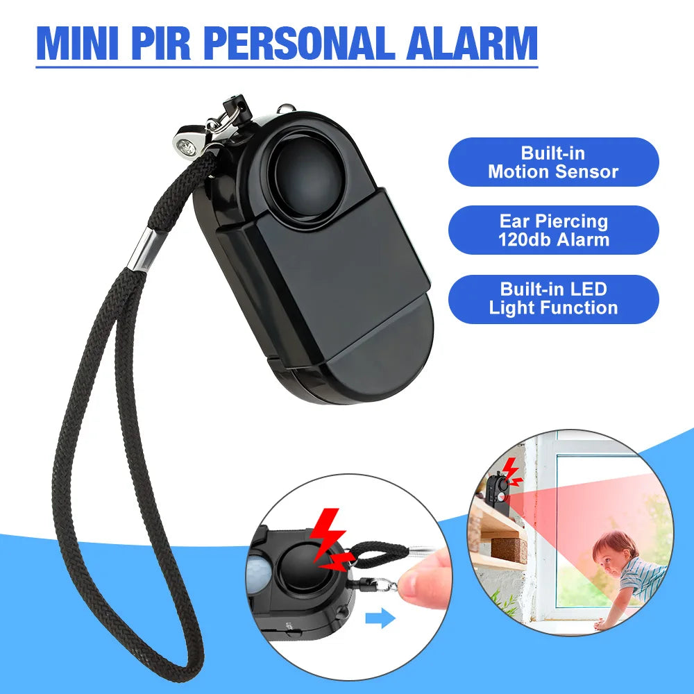 Portable Mini Motion Detector Alarm 120DB Siren SOS Flashligh LED Light Security Alarm For Travel Home Kids Safe Personal Alarms