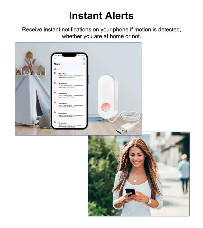 WiFi Human Motion Sensor PIR Infrared Detector Works With Tuya Smart Life APP Home Security Anti-theft Devices Support Alexa