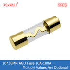5PCS 10*38MM Gold Plated Glass AGU Fuse Fuses Pack Car Audio Amp Amplifier 10A 15A 20A 25A 30A 40A 50A 60A 70A 80A 100A Car Fuse