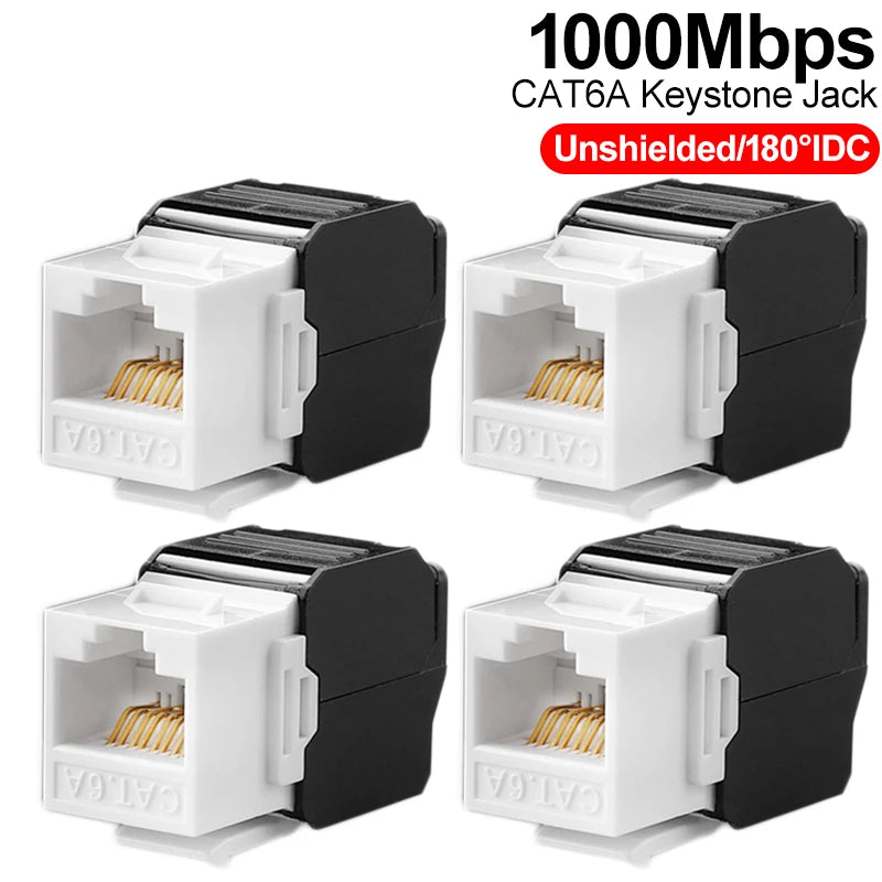 1-4PCS  Cat6a RJ45 Keystone Jack 180 Degree UTP Toolless Termination Female Jack Cat 6A Network Ethernet Adapter Coupler