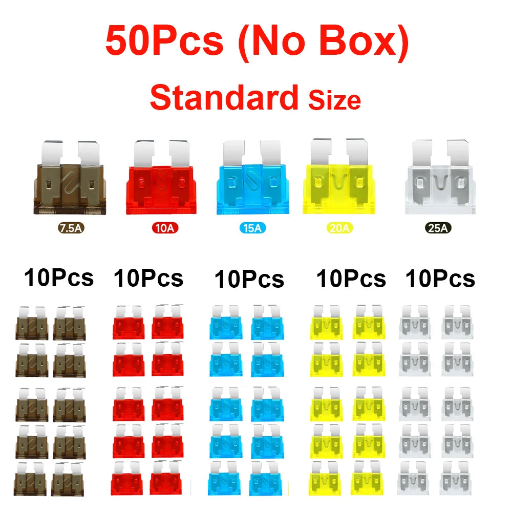 300/180/50Pcs Car Blade Fuse Assortment Kit Auto Truck Automotive Medium Small Mixed Motorcycle Circuit Fuse With Box 2A-35A