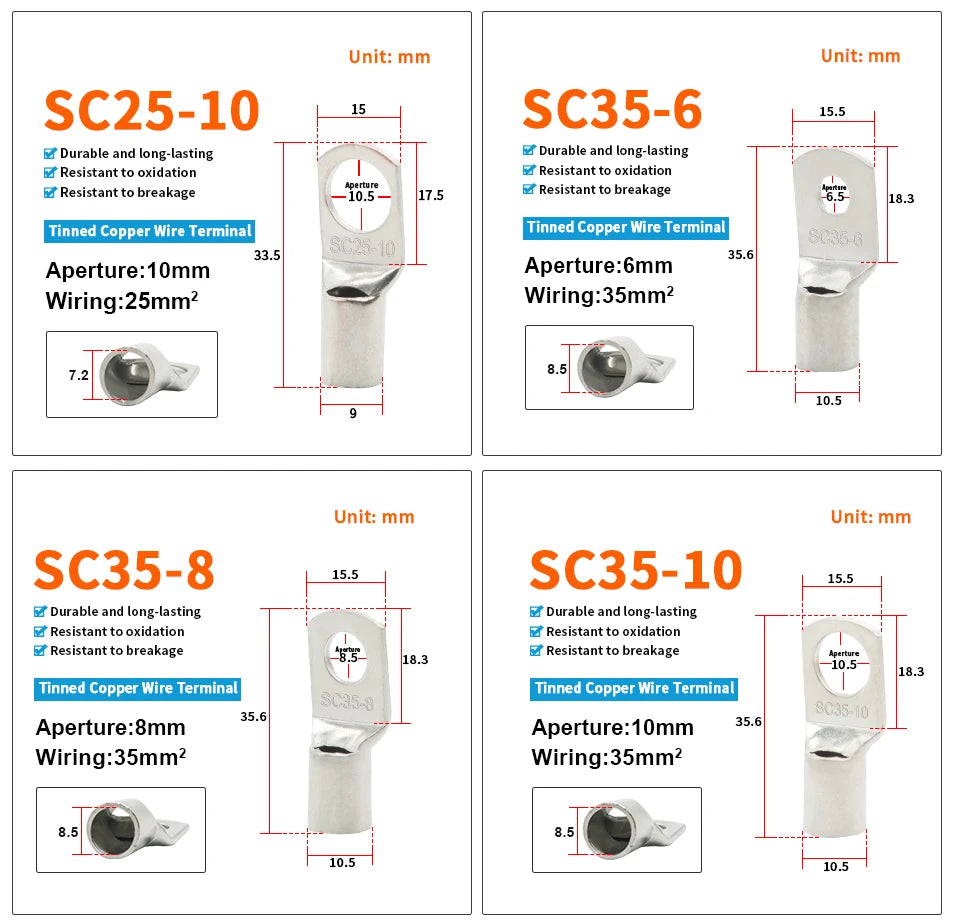 OMCH 5/10/20PCS SC Type Terminals Wire Welding Cable Connector Suit 1.5-50mm2 Cable Crimp Wire Connectors