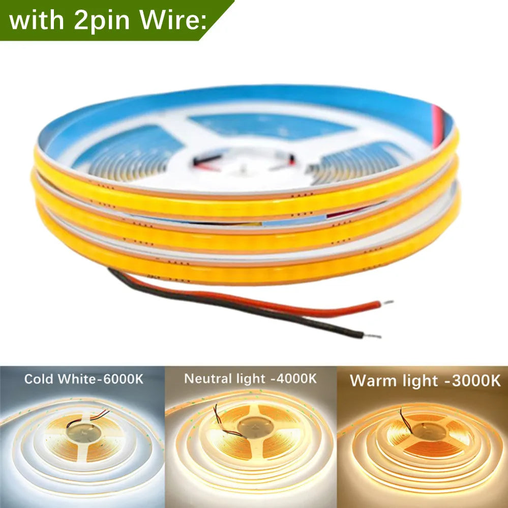 DC 12V/24V 8MM COB LED Strip Free Cut Cuttable 400LEDs/M 528LEDs/M High Density Flexible Tape Home Decoration Lighting 0.5M-10M